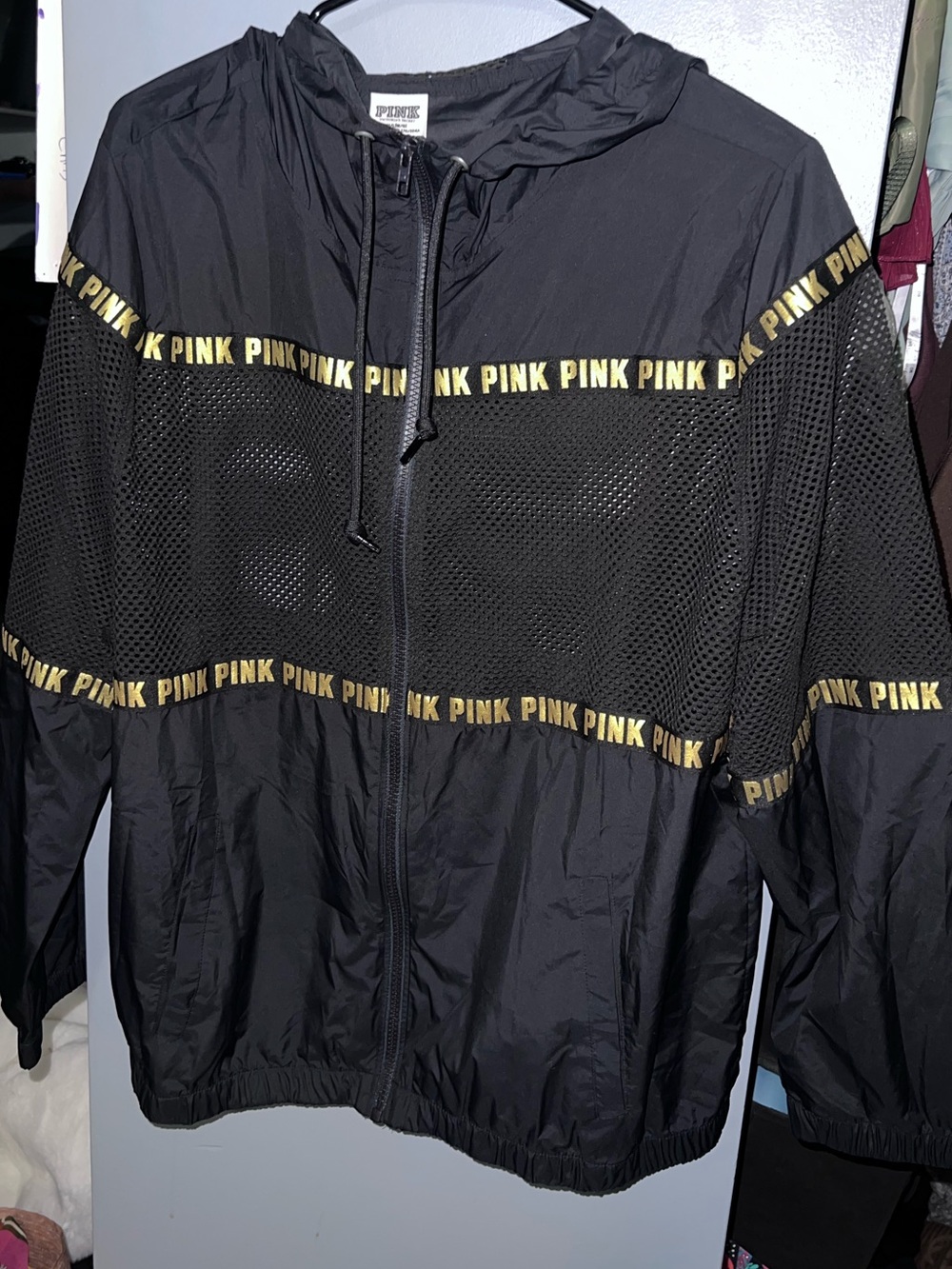 NEW PINK Victoria's Secret Black Jacket with Gold Logo Trim